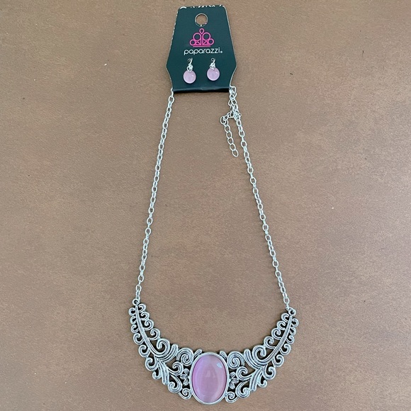 paparazzi Jewelry - Paparazzi statement necklace and drop earrings set in silver tone pink stone NWT